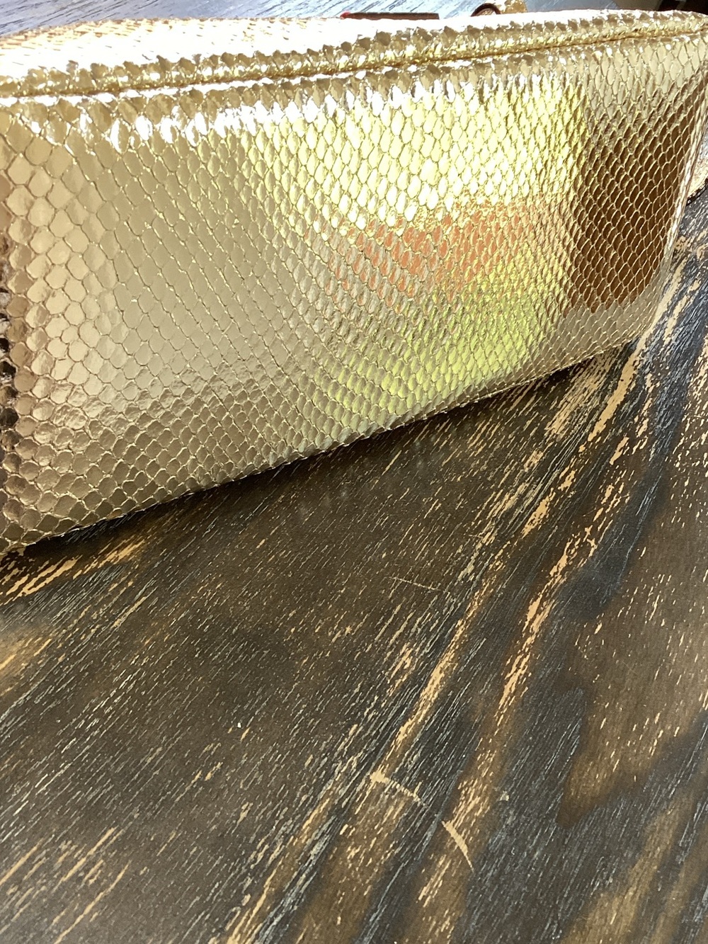 Frances Valentine Mia Metallic Gold Snake Embossed Shoulder Bag - Picture 10 of 12